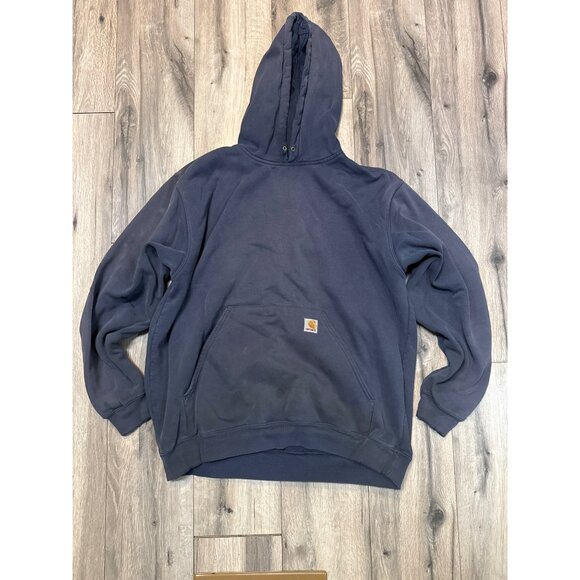 Carhartt Mens XL Navy Hoodie Thick Sweatshirt 80% Cotton 20% Polyester Flawed - Picture 1 of 8